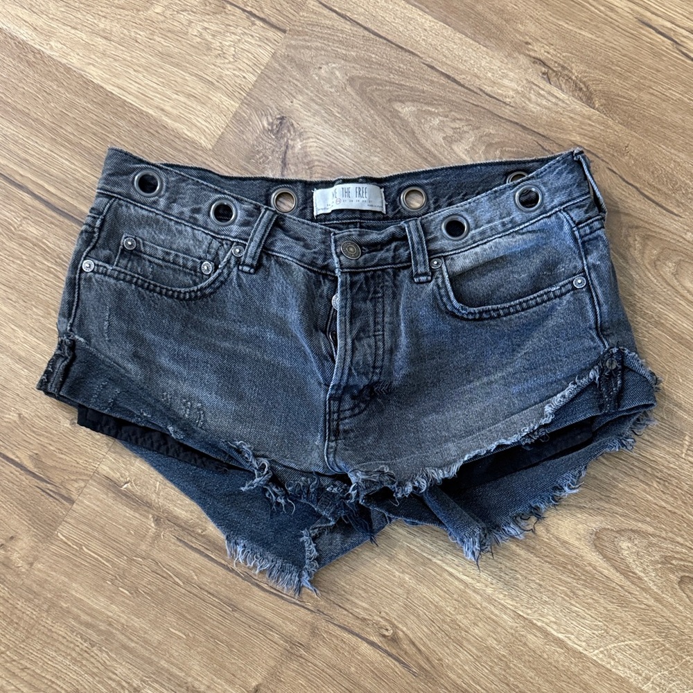 EUC size 26 We The Free Dark Gray Distressed Jean Shorts